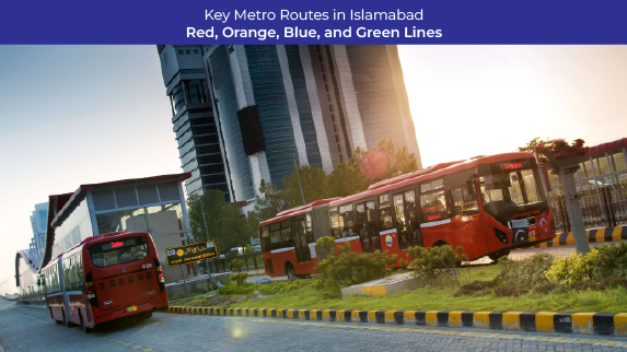 Key Metro Routes in Islamabad: Red, Orange, Blue, and Green Lines